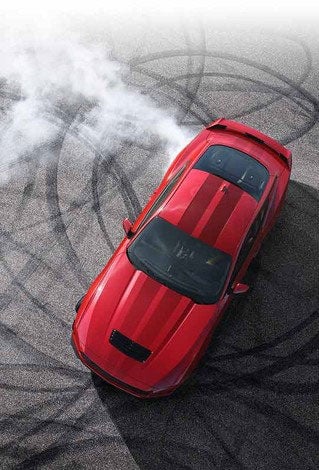 Overhead view of a 2024 Ford Mustang® model with tire tracks on pavement | Bird Kultgen Ford in Waco TX