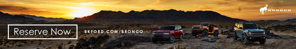 An ad to reserve your bronco today at BK Ford